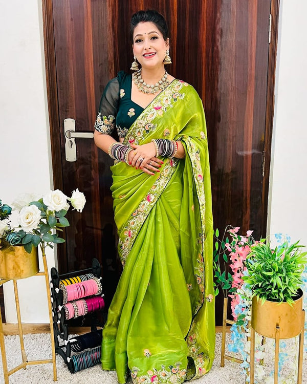 Designer Jimmy Chu Silk Saree with Thread & Sequin Work and Tibby Silk Blouse