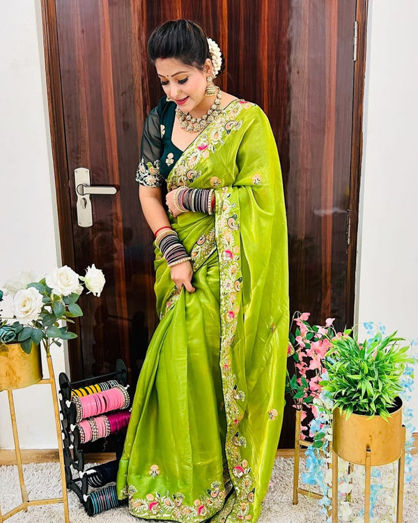 Designer Jimmy Chu Silk Saree with Thread & Sequin Work and Tibby Silk Blouse