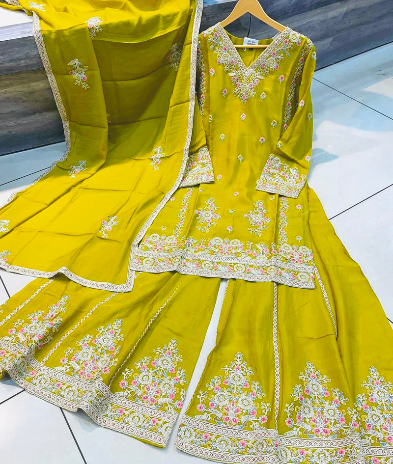 Shine Bright in Pure Cinon Silk – Embroidered Sarara Ensemble