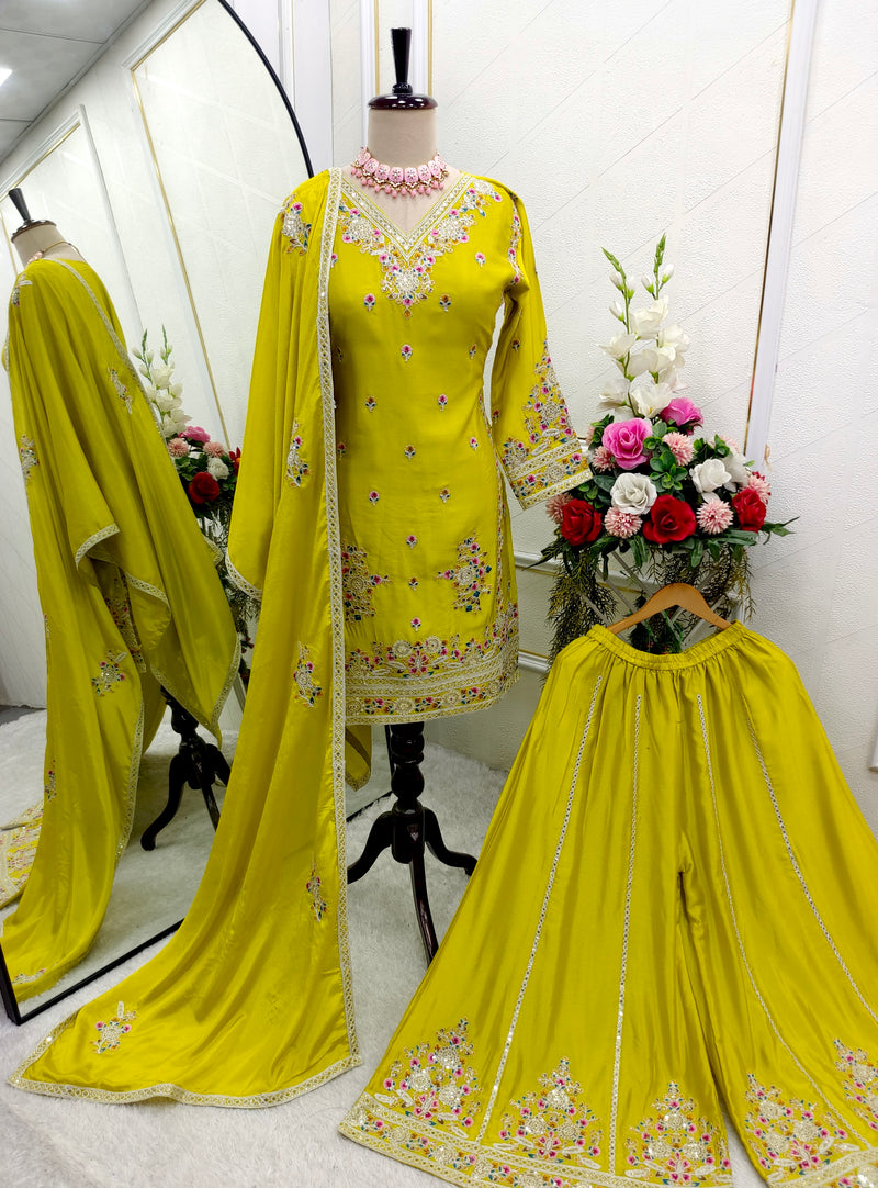 Shine Bright in Pure Cinon Silk – Embroidered Sarara Ensemble