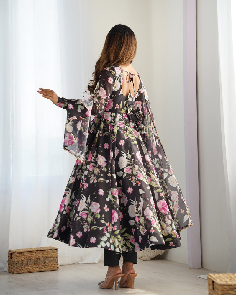 Fresh Look Organza Silk Kali-Cut Anarkali Suit Set with Dupatta & Pant – Summer Festive Special