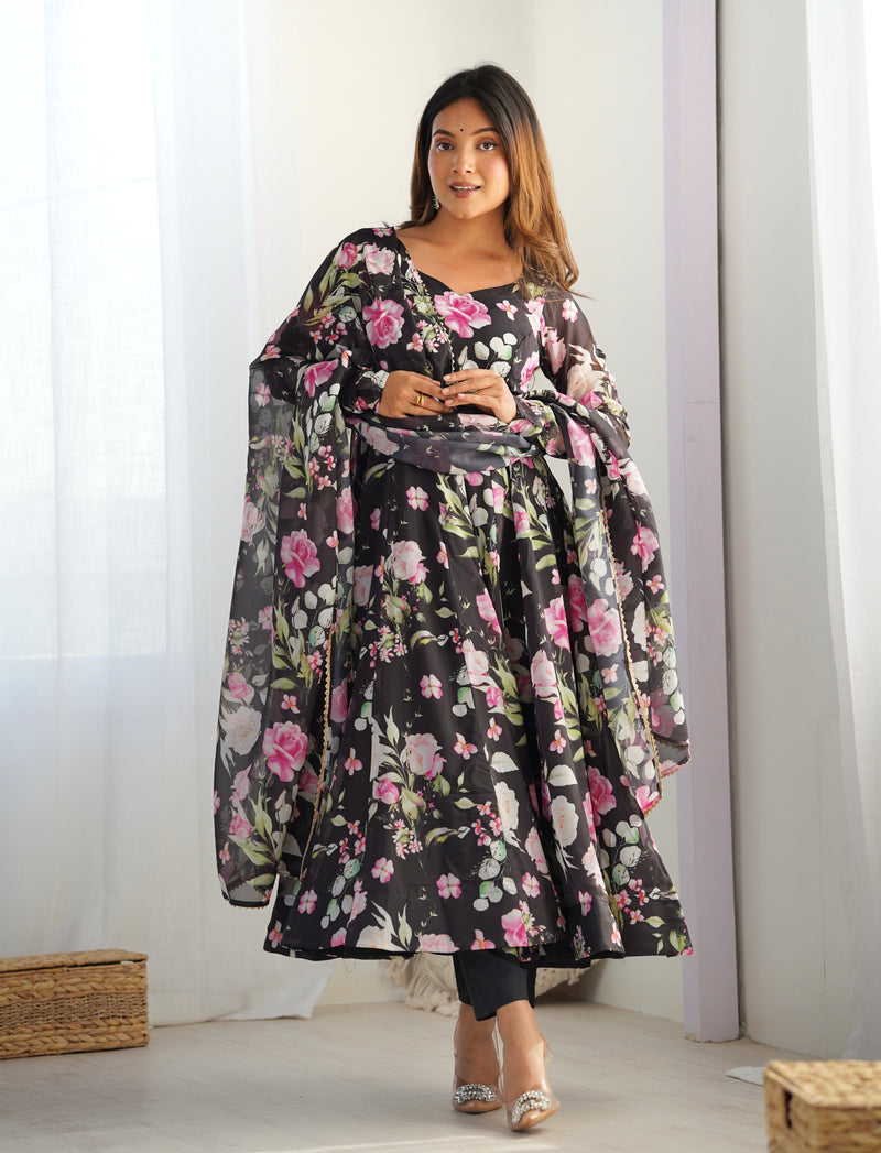 Fresh Look Organza Silk Kali-Cut Anarkali Suit Set with Dupatta & Pant – Summer Festive Special