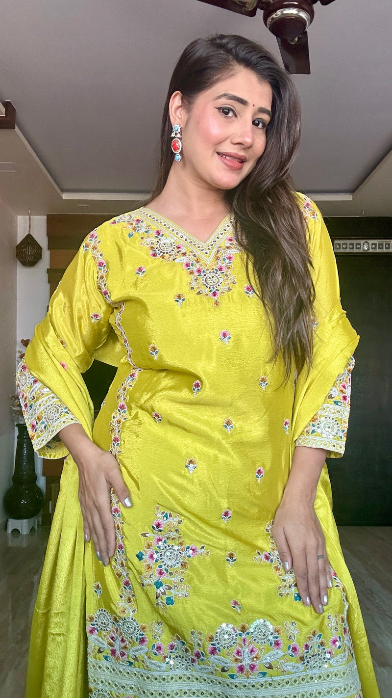 Shine Bright in Pure Cinon Silk – Embroidered Sarara Ensemble