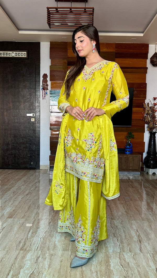Shine Bright in Pure Cinon Silk – Embroidered Sarara Ensemble