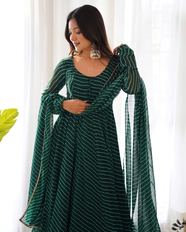 Summer Wedding Special Laheriya Print Fox Georgette Anarkali Set