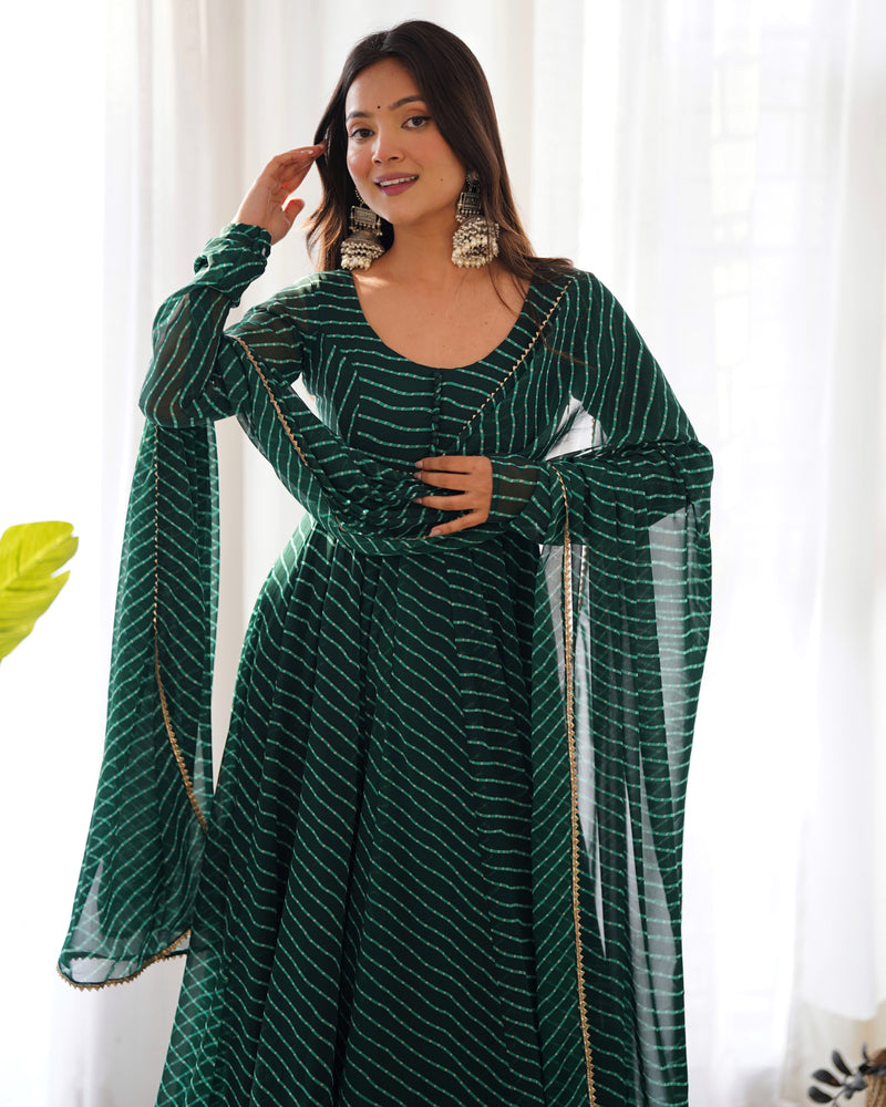 Summer Wedding Special Laheriya Print Fox Georgette Anarkali Set