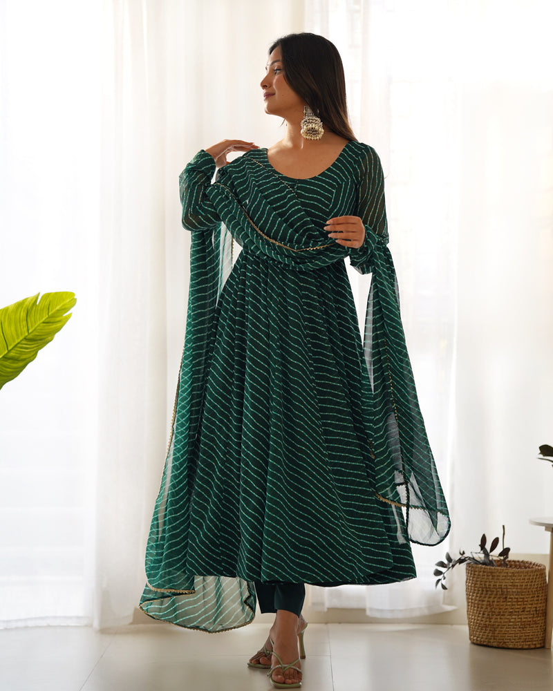 Summer Wedding Special Laheriya Print Fox Georgette Anarkali Set