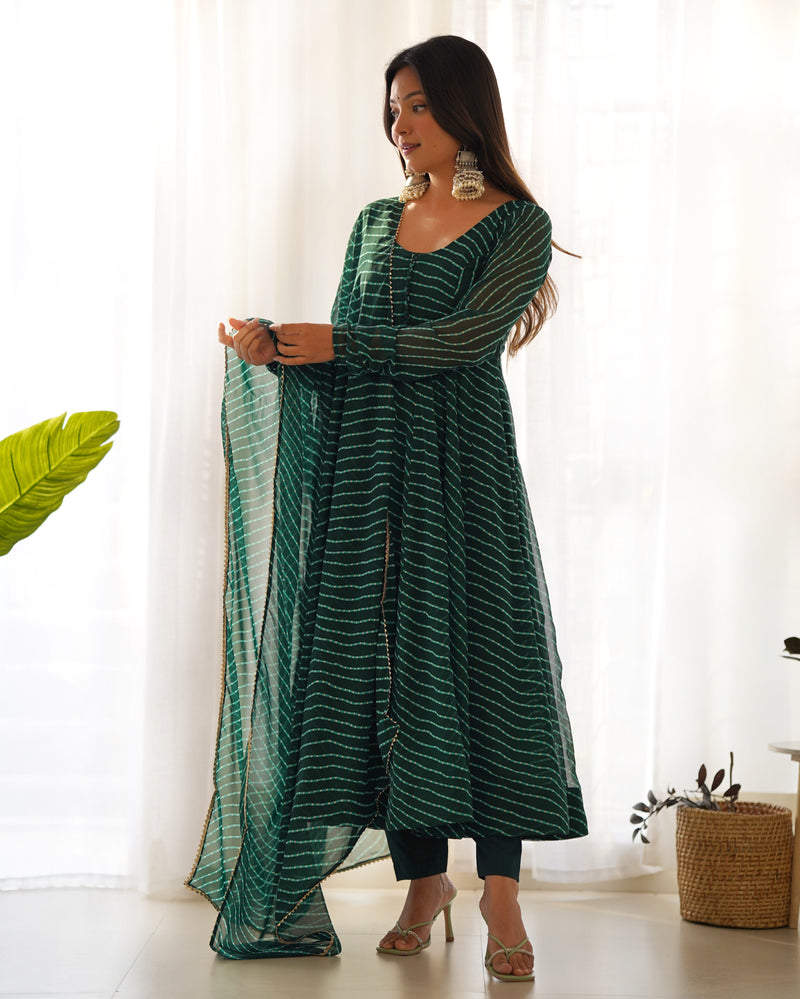 Summer Wedding Special Laheriya Print Fox Georgette Anarkali Set