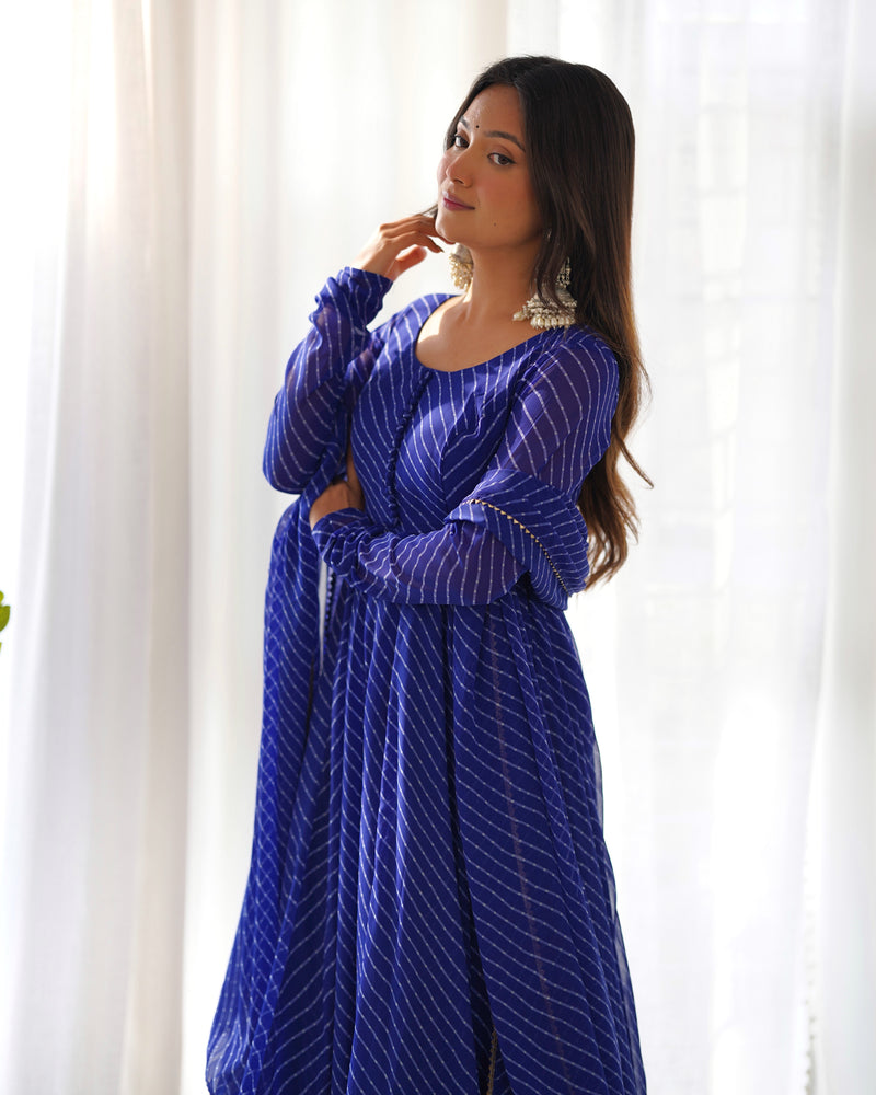 Summer Wedding Special Laheriya Print Fox Georgette Anarkali Set