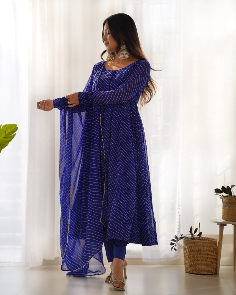 Summer Wedding Special Laheriya Print Fox Georgette Anarkali Set