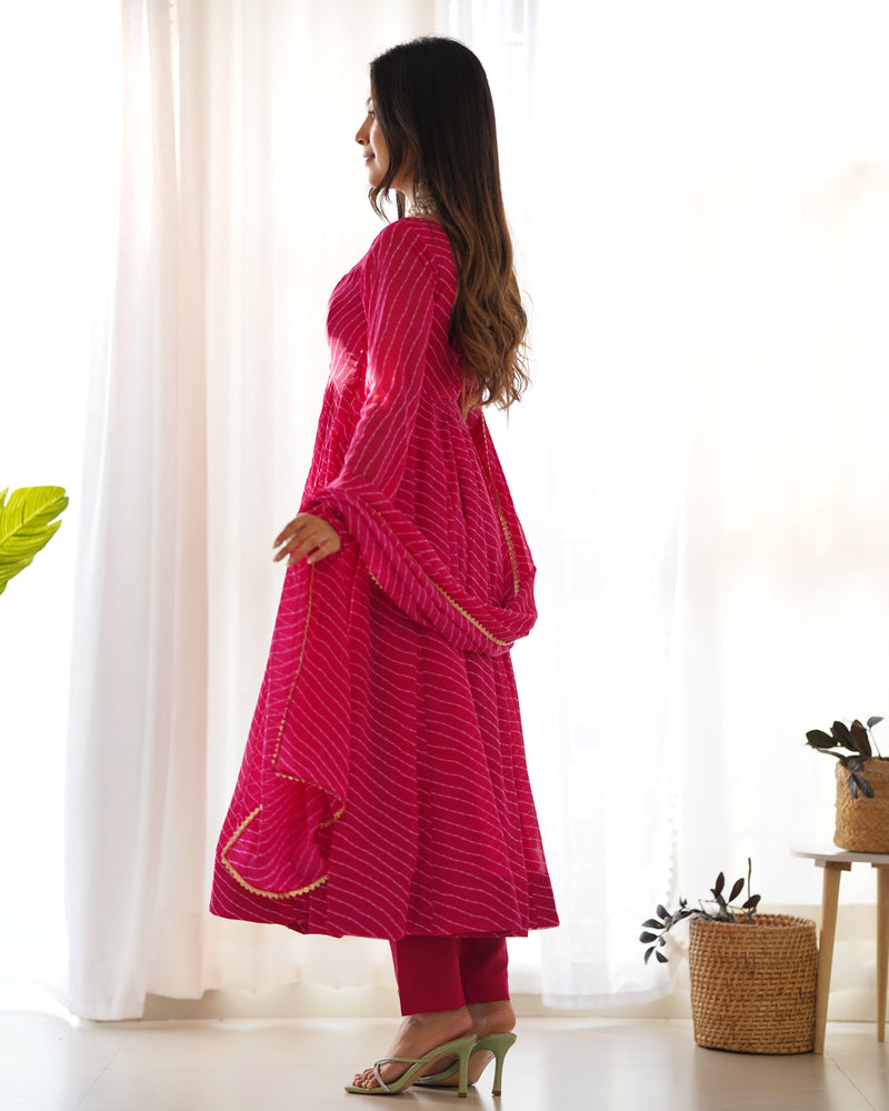 Summer Wedding Special Laheriya Print Fox Georgette Anarkali Set