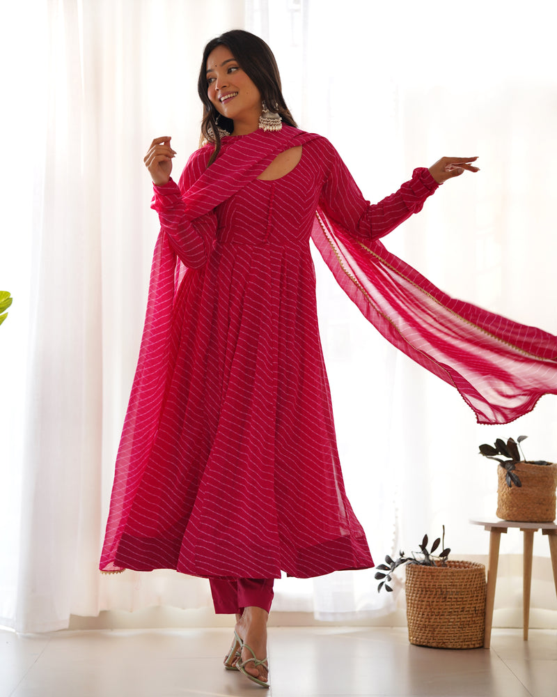 Summer Wedding Special Laheriya Print Fox Georgette Anarkali Set