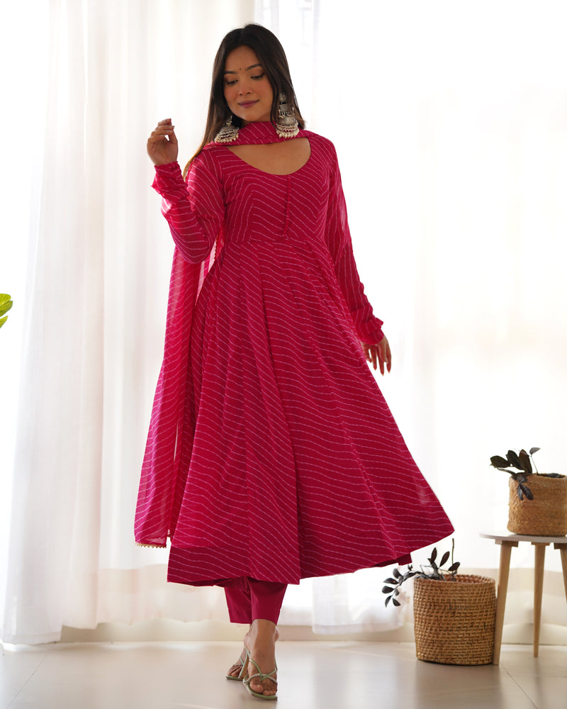 Summer Wedding Special Laheriya Print Fox Georgette Anarkali Set