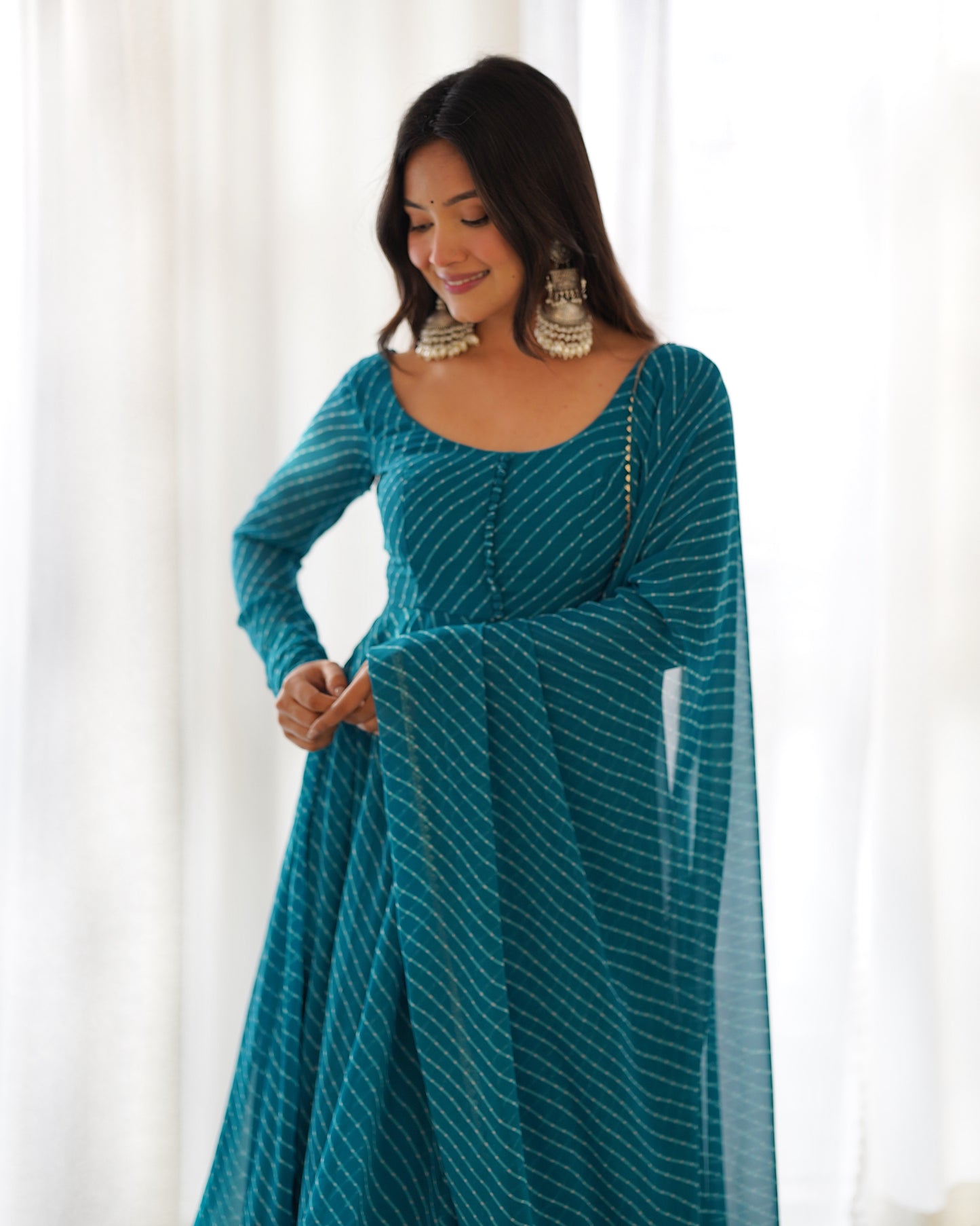 Summer Wedding Special Laheriya Print Fox Georgette Anarkali Set