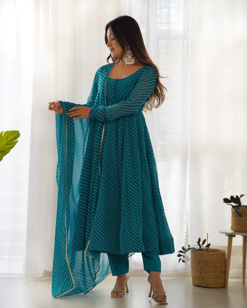 Summer Wedding Special Laheriya Print Fox Georgette Anarkali Set