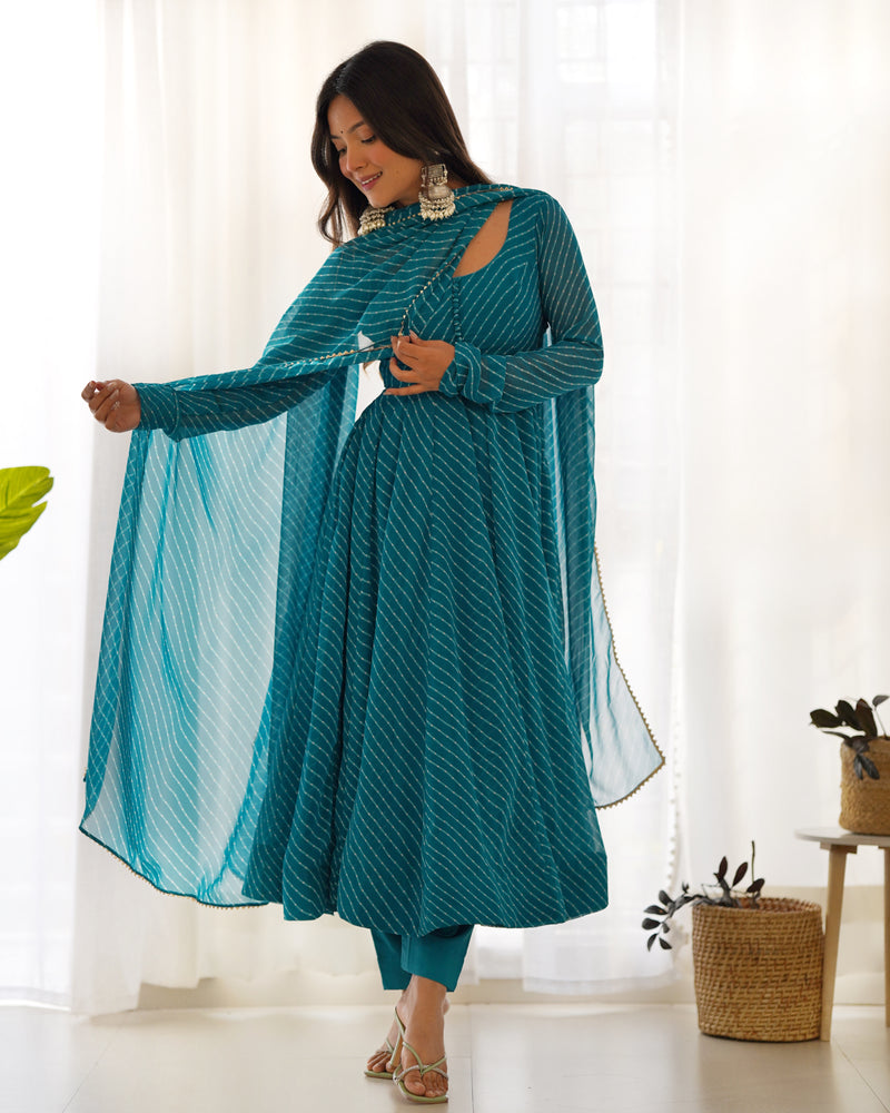 Summer Wedding Special Laheriya Print Fox Georgette Anarkali Set