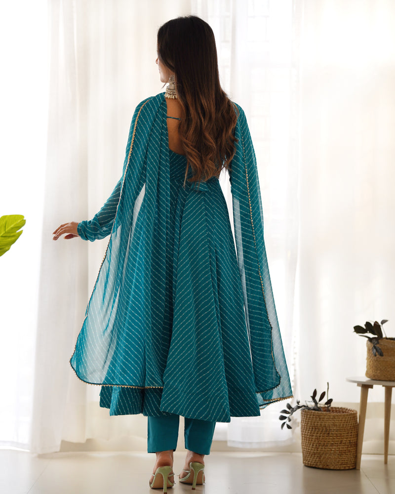 Summer Wedding Special Laheriya Print Fox Georgette Anarkali Set