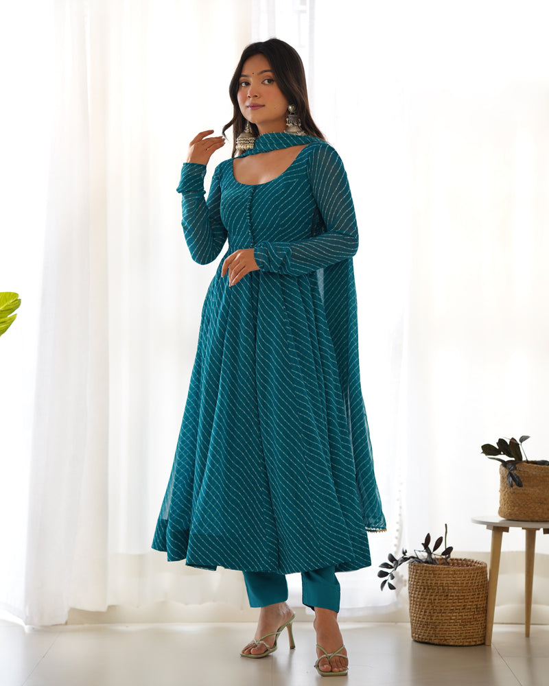 Summer Wedding Special Laheriya Print Fox Georgette Anarkali Set