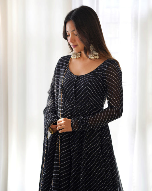 Summer Wedding Special Laheriya Print Fox Georgette Anarkali Set