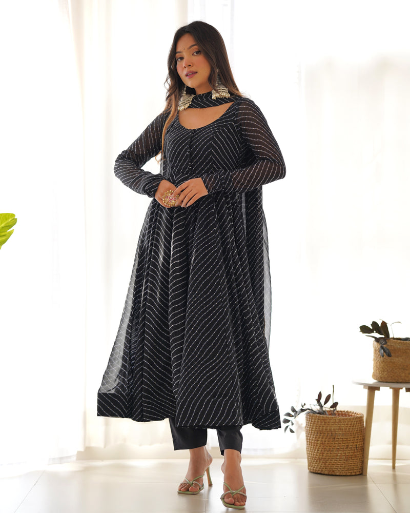 Summer Wedding Special Laheriya Print Fox Georgette Anarkali Set