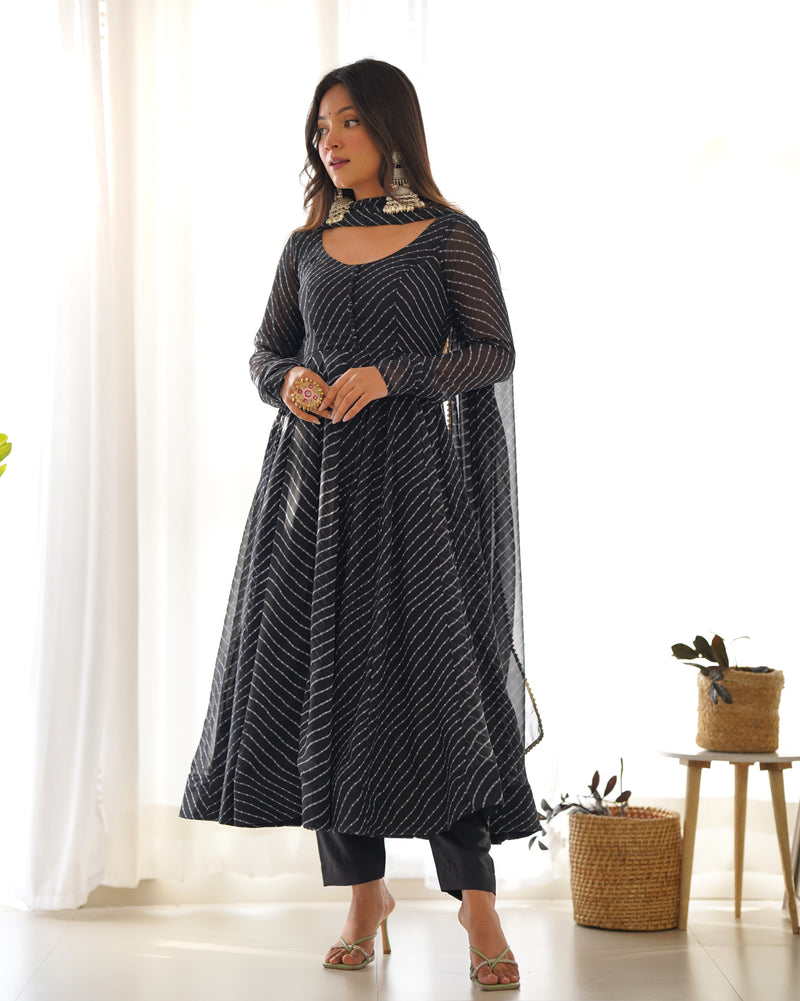 Summer Wedding Special Laheriya Print Fox Georgette Anarkali Set