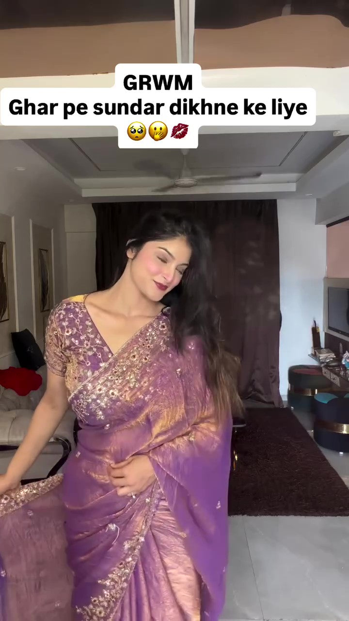 Frendy Chiffon Sequins Embroidered Saree with Heavy Sequins Blouse – Designer Party Wear Wedding Saree