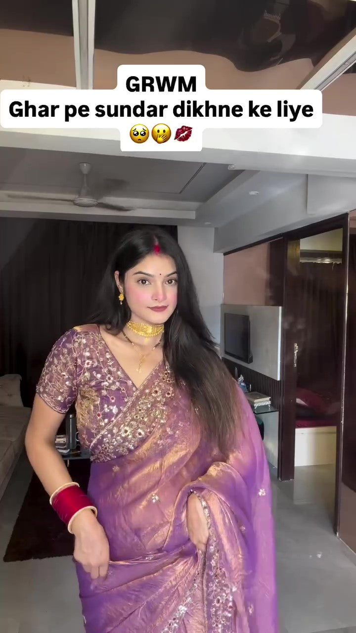 Frendy Chiffon Sequins Embroidered Saree with Heavy Sequins Blouse – Designer Party Wear Wedding Saree