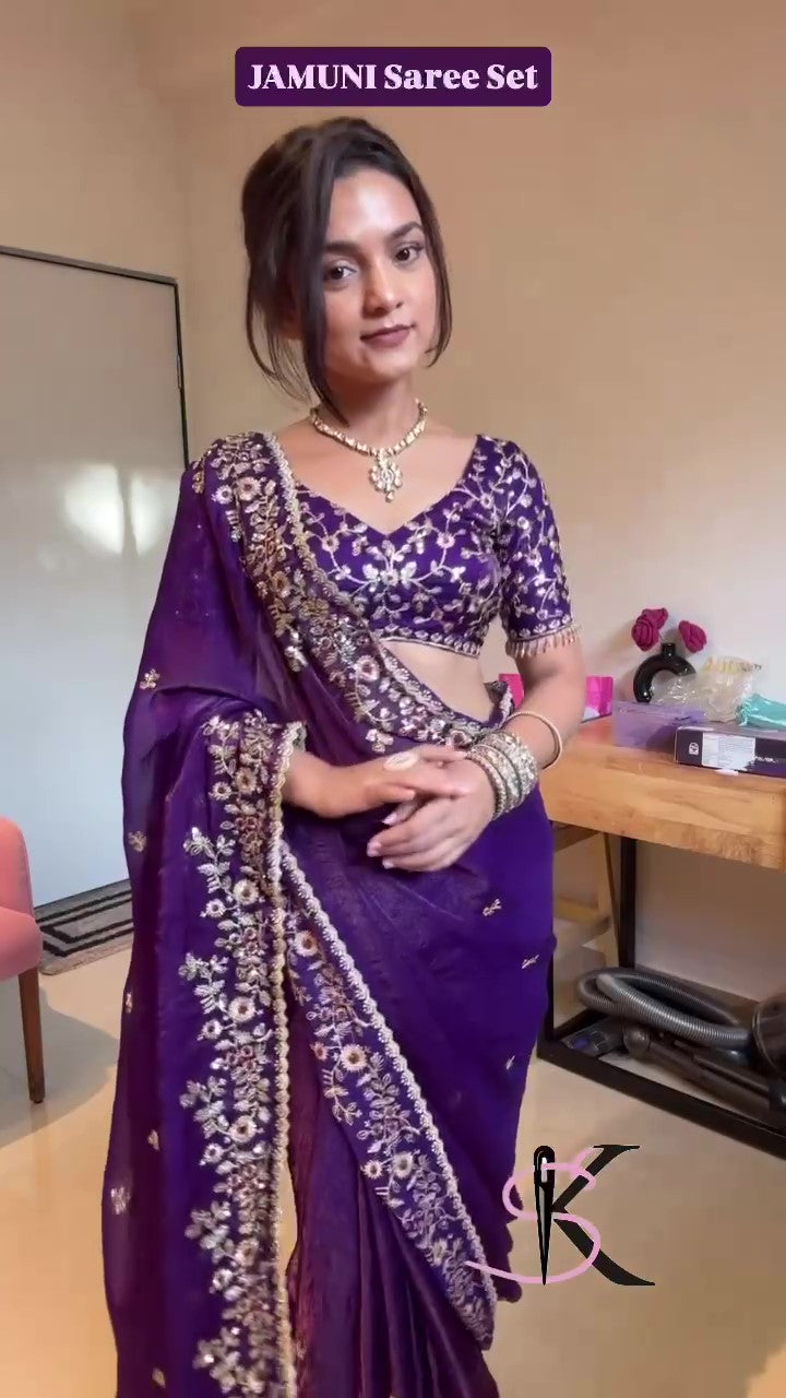 Frendy Chiffon Sequins Embroidered Saree with Heavy Sequins Blouse – Designer Party Wear Wedding Saree