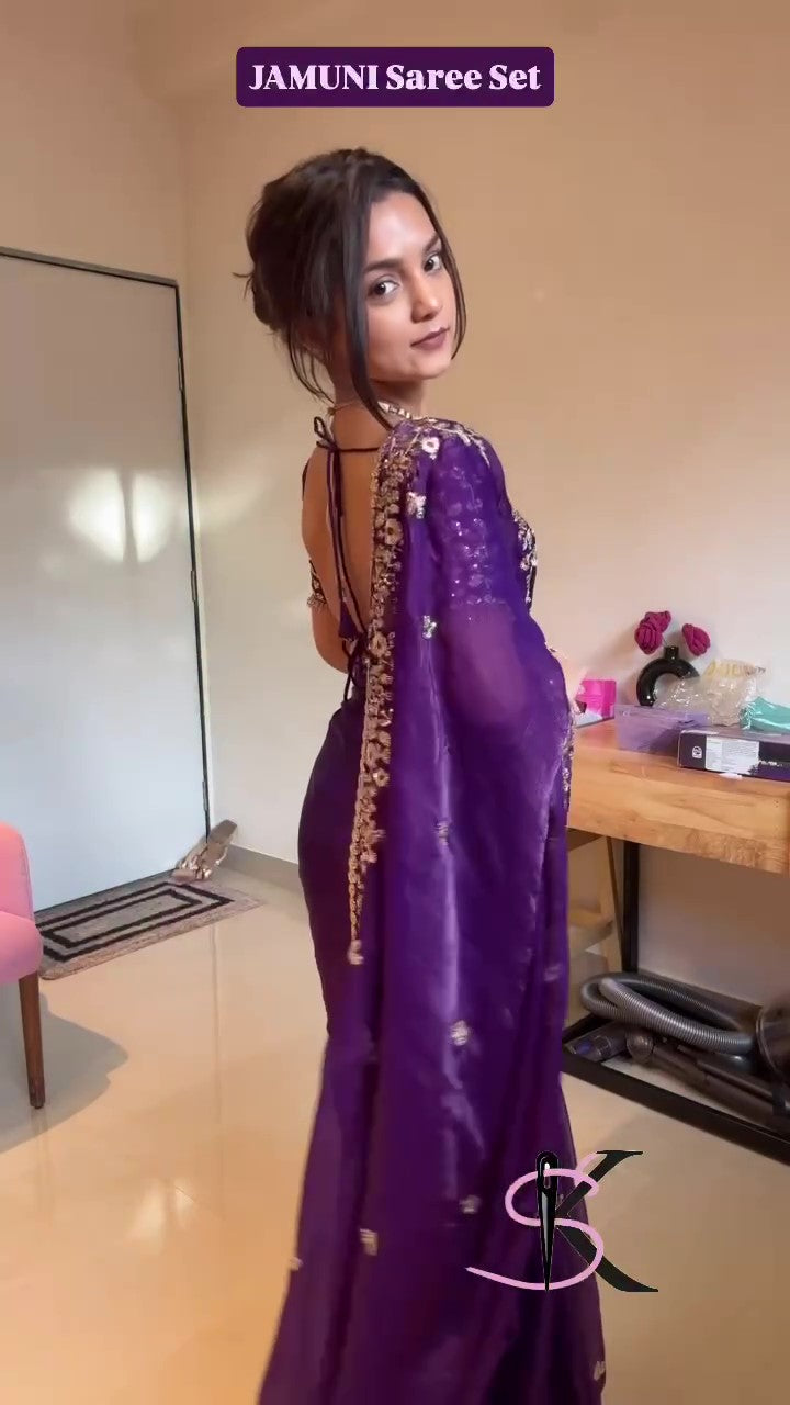 Frendy Chiffon Sequins Embroidered Saree with Heavy Sequins Blouse – Designer Party Wear Wedding Saree