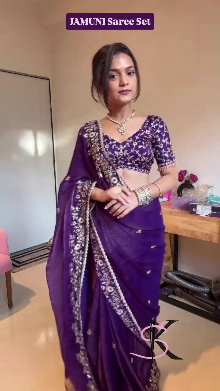 Frendy Chiffon Sequins Embroidered Saree with Heavy Sequins Blouse – Designer Party Wear Wedding Saree