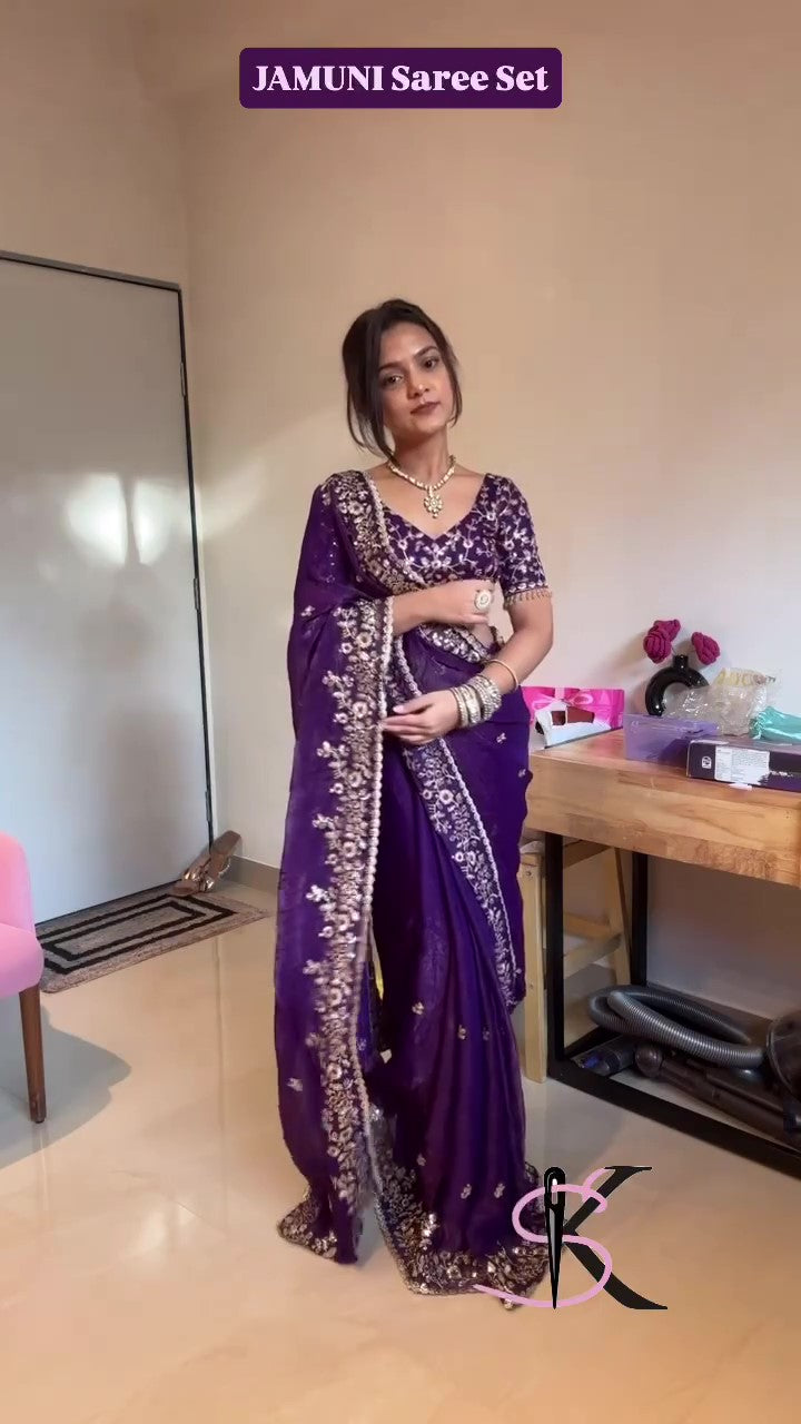 Frendy Chiffon Sequins Embroidered Saree with Heavy Sequins Blouse – Designer Party Wear Wedding Saree