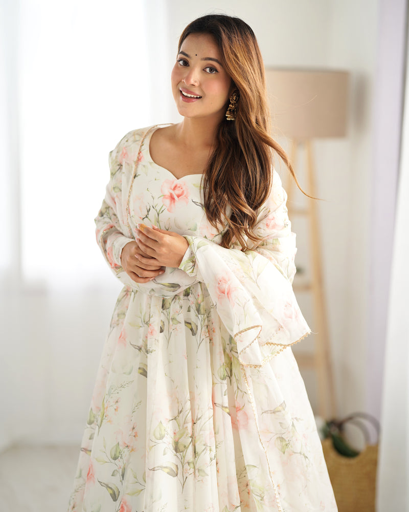 Fresh Look Organza Silk Kali-Cut Anarkali Suit Set with Dupatta & Pant – Summer Festive Special
