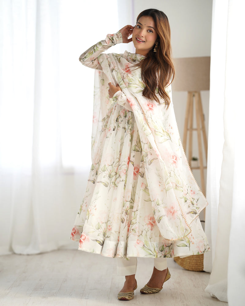 Fresh Look Organza Silk Kali-Cut Anarkali Suit Set with Dupatta & Pant – Summer Festive Special