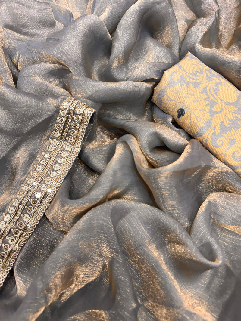 Premium Frandy Chiffon with Dual Sequin & Dori Embroidery Wor