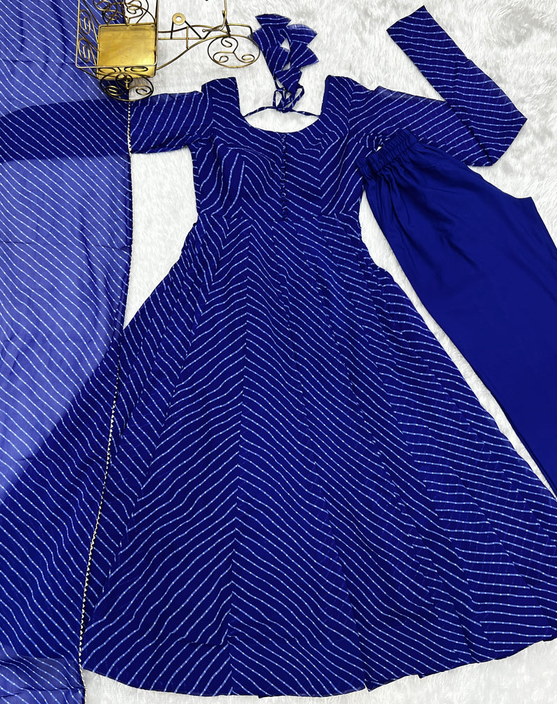 Summer Wedding Special Laheriya Print Fox Georgette Anarkali Set