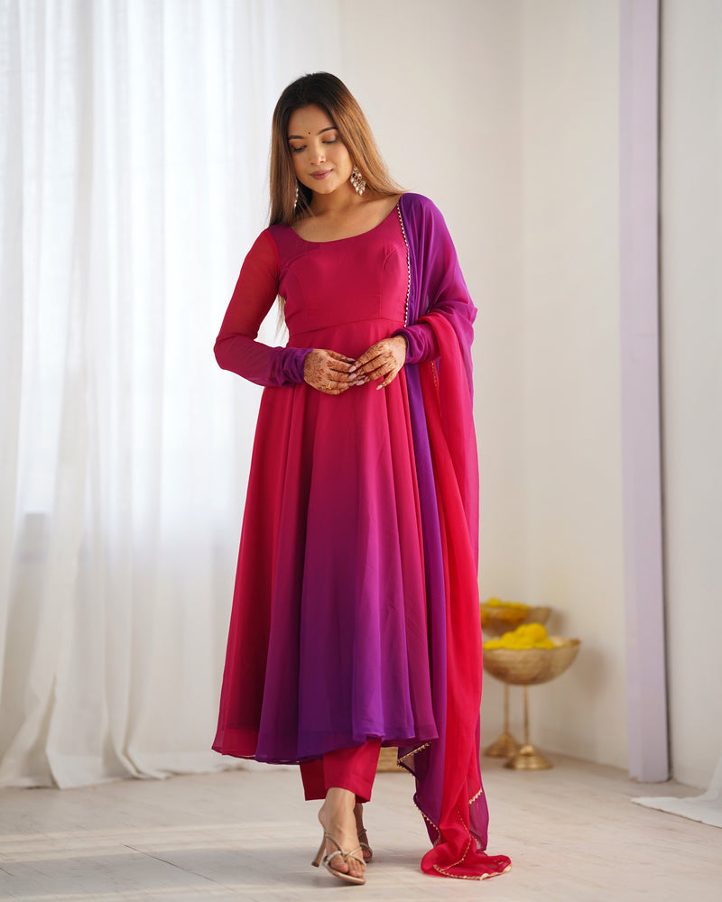 Pure Soft Fox Georgette Anarkali Set with Dupatta and Pant - Festive and Wedding Wear