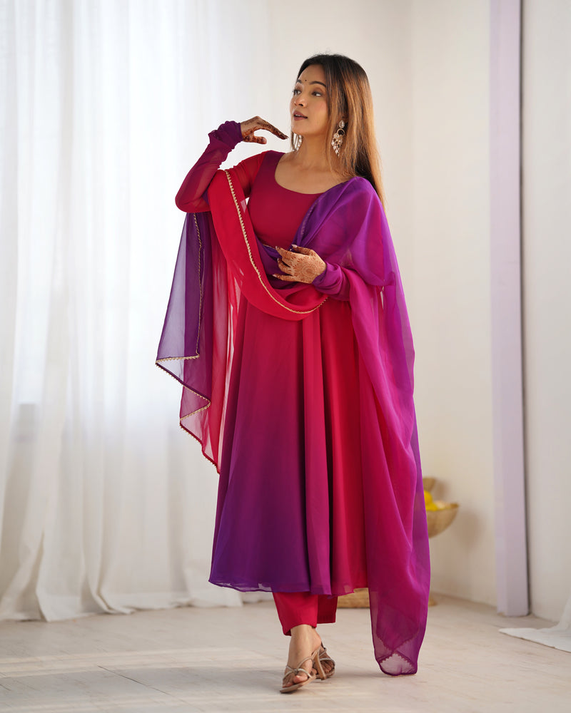 Pure Soft Fox Georgette Anarkali Set with Dupatta and Pant - Festive and Wedding Wear
