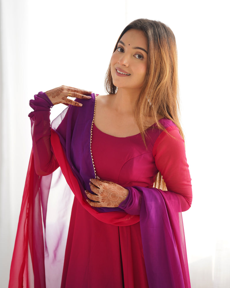 Pure Soft Fox Georgette Anarkali Set with Dupatta and Pant - Festive and Wedding Wear
