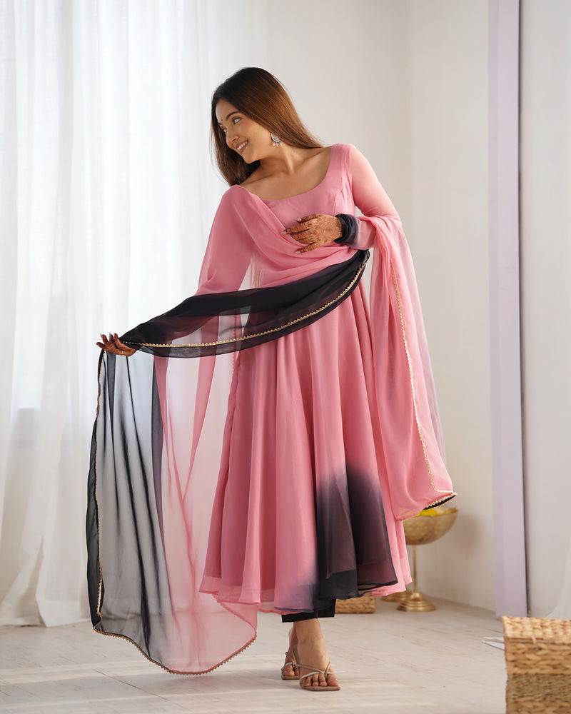 Pure Soft Fox Georgette Anarkali Set with Dupatta and Pant - Festive and Wedding Wear