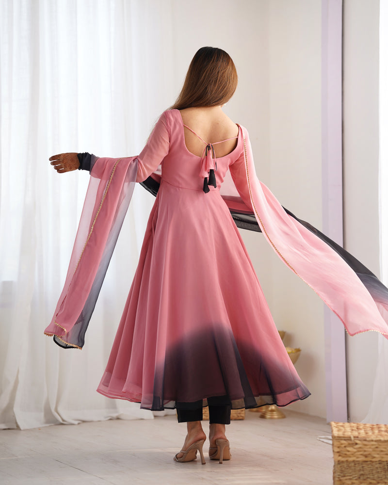 Pure Soft Fox Georgette Anarkali Set with Dupatta and Pant - Festive and Wedding Wear