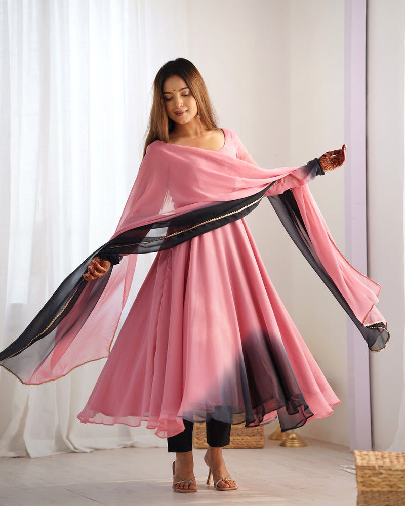 Pure Soft Fox Georgette Anarkali Set with Dupatta and Pant - Festive and Wedding Wear