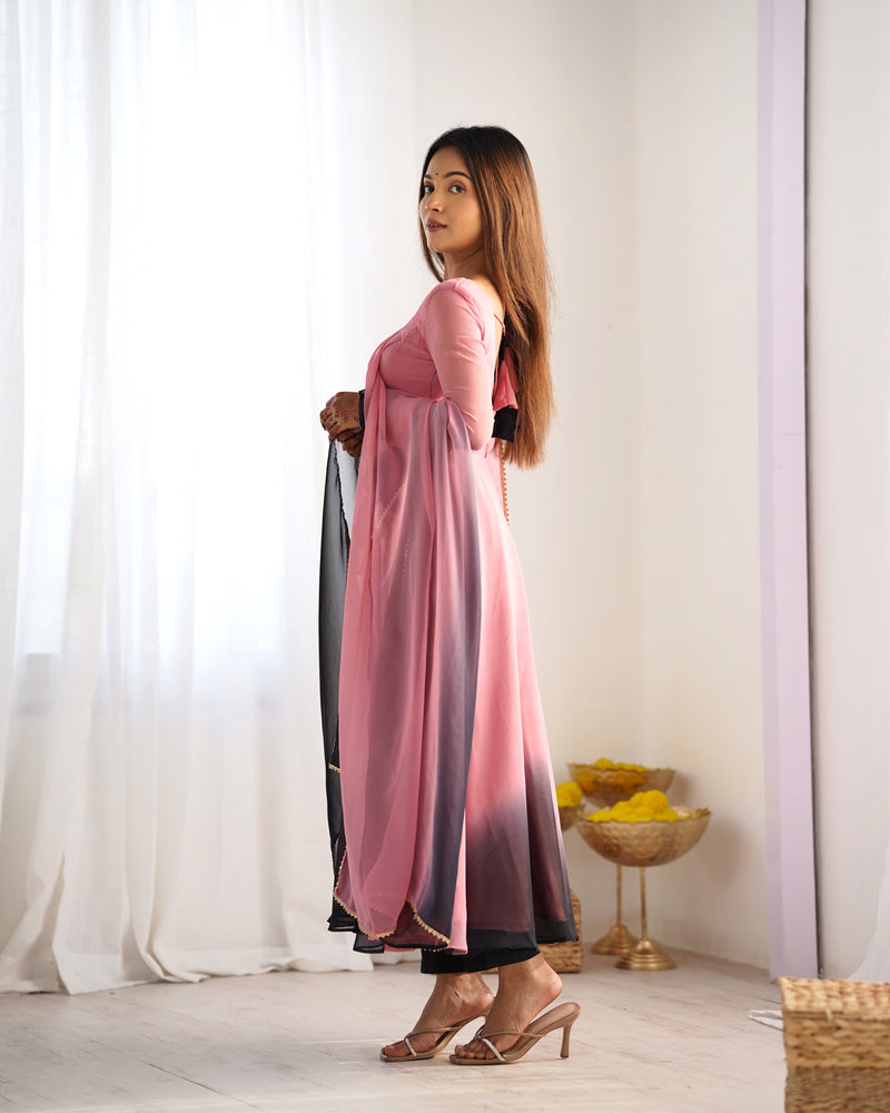 Pure Soft Fox Georgette Anarkali Set with Dupatta and Pant - Festive and Wedding Wear