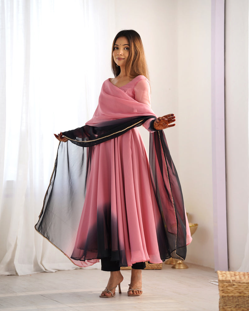 Pure Soft Fox Georgette Anarkali Set with Dupatta and Pant - Festive and Wedding Wear