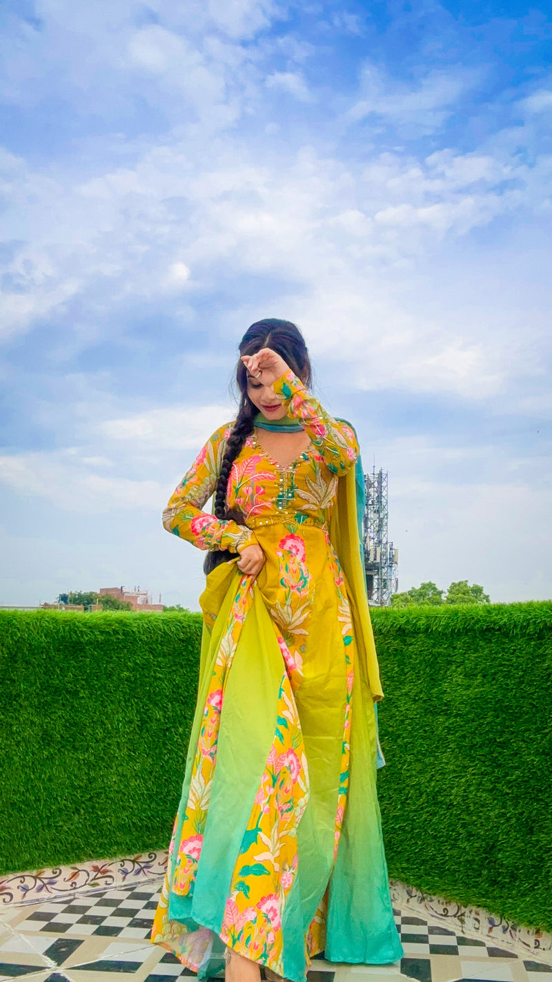 Stunning Muslin Designer Suit with Digital Print & Hand Work