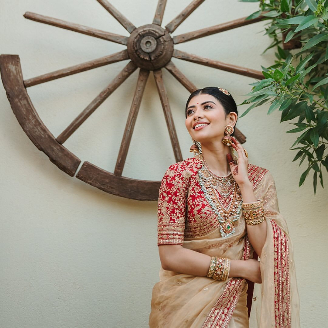 Cream Organza Saree with Cording Sequins Work