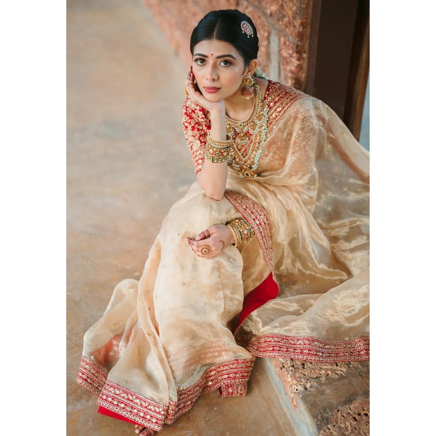 Cream Organza Saree with Cording Sequins Work