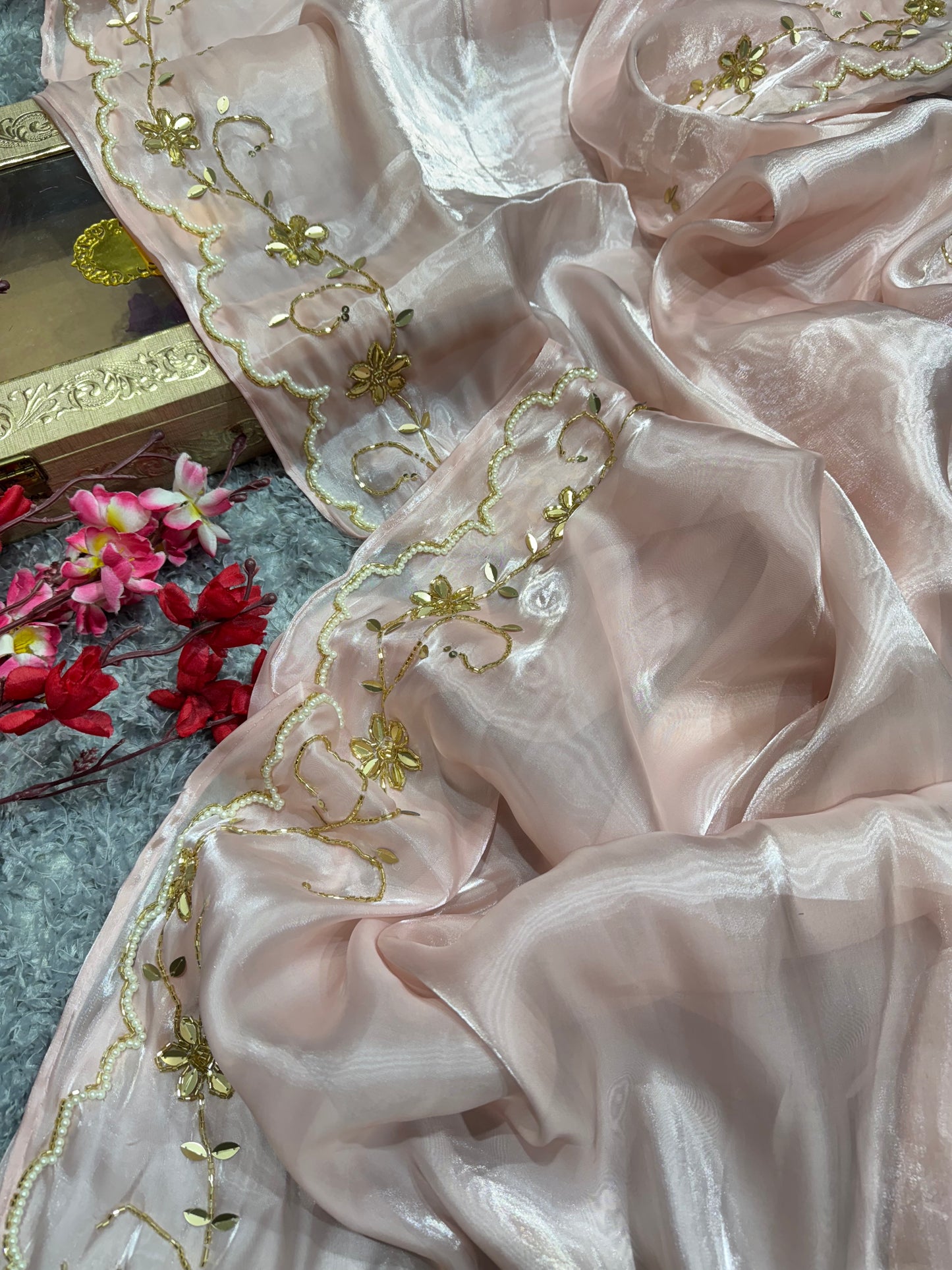 Baby Pink Handwork Saree