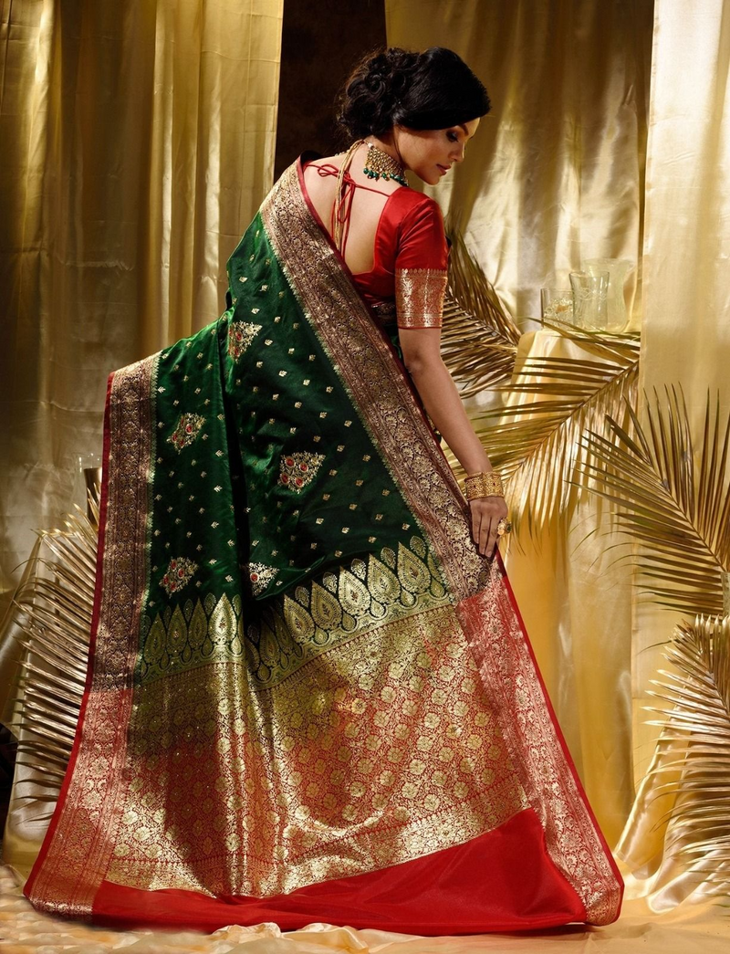 Green Woven Kanjivaram Banarasi Jacquard Sari