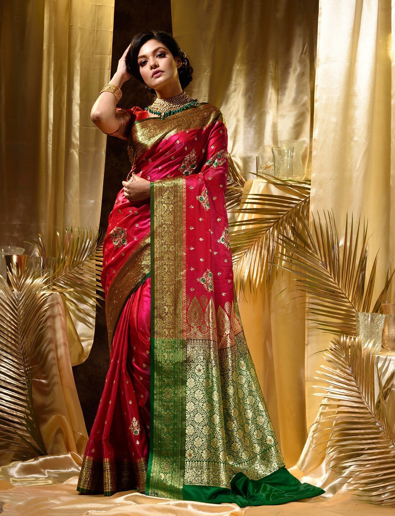 Red Woven Kanjivaram Banarasi Jacquard Sari