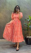Women’s Striped Printed Midi Dress with Heart Pattern & Ruffle Hem – Stylish Casual & Party Wear Dress